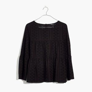 Madewell Eyelet Tiered Button-Back Top in Black